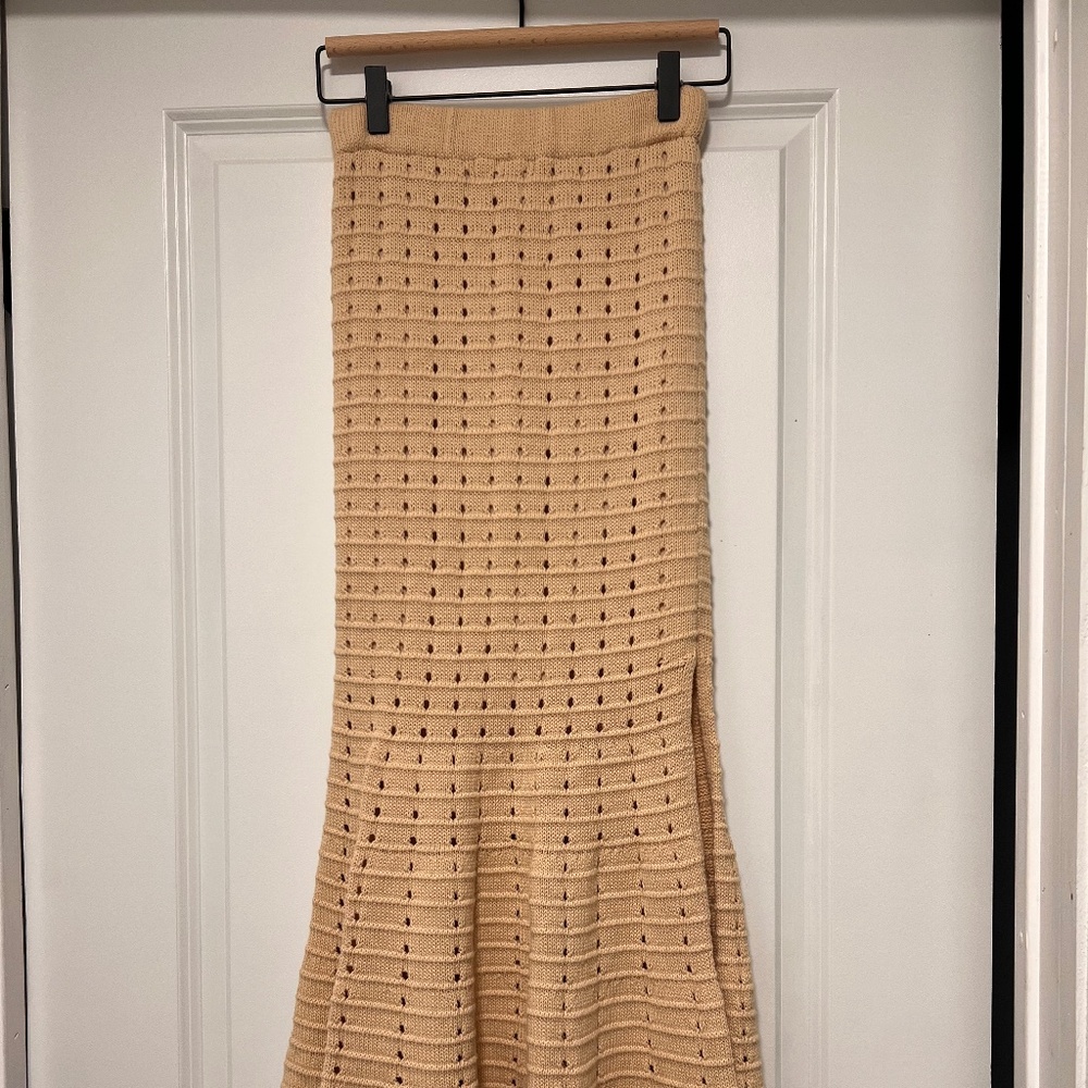 Lime Lush Natural Crochet Knit Fit and Flare Maxi Skirt